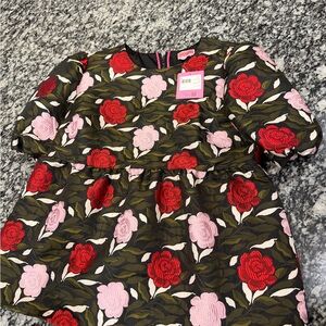 Kate Spade Peplum Top Blouse with Red and Pink Floral Design